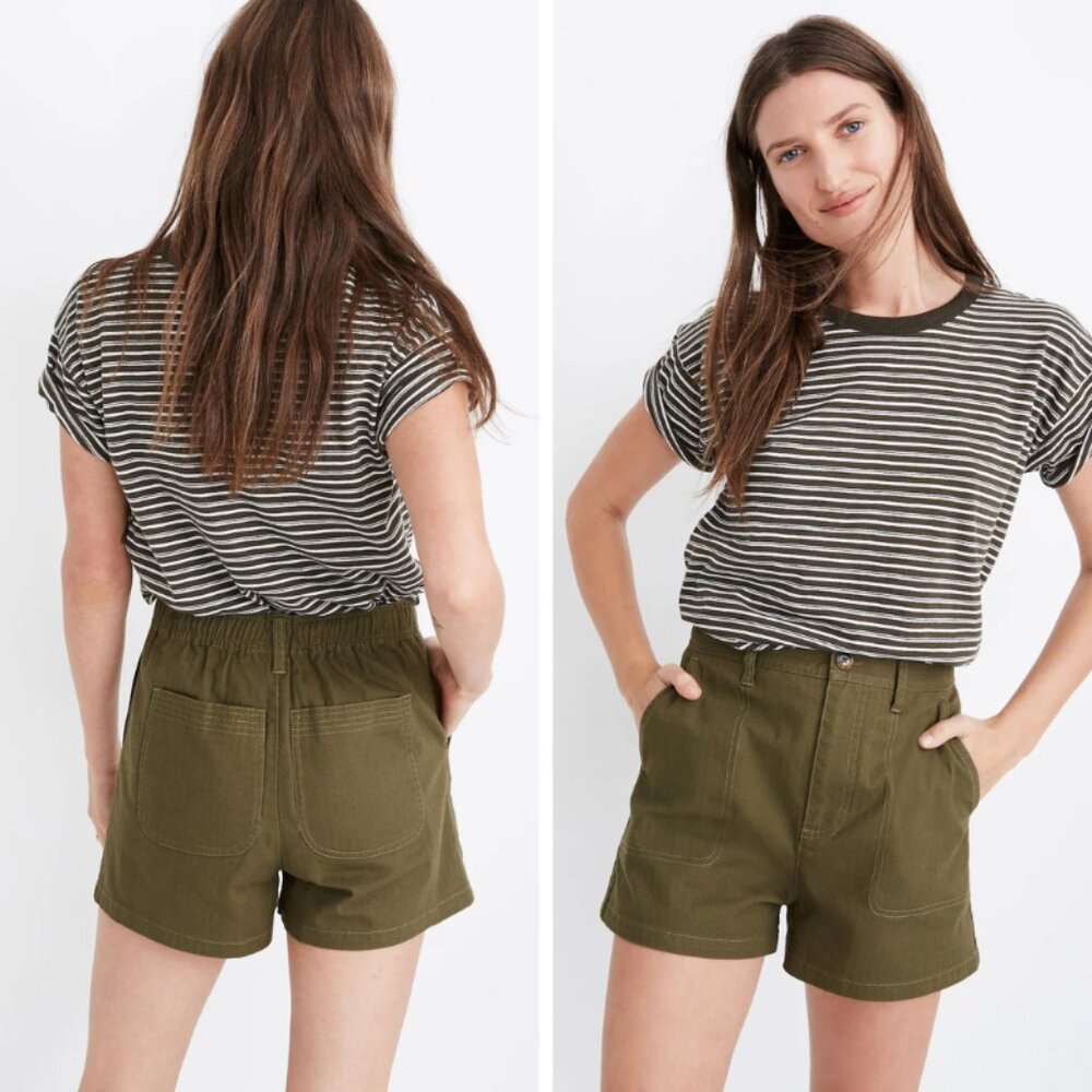 Madewell Camp Shorts in Kale Olive Green